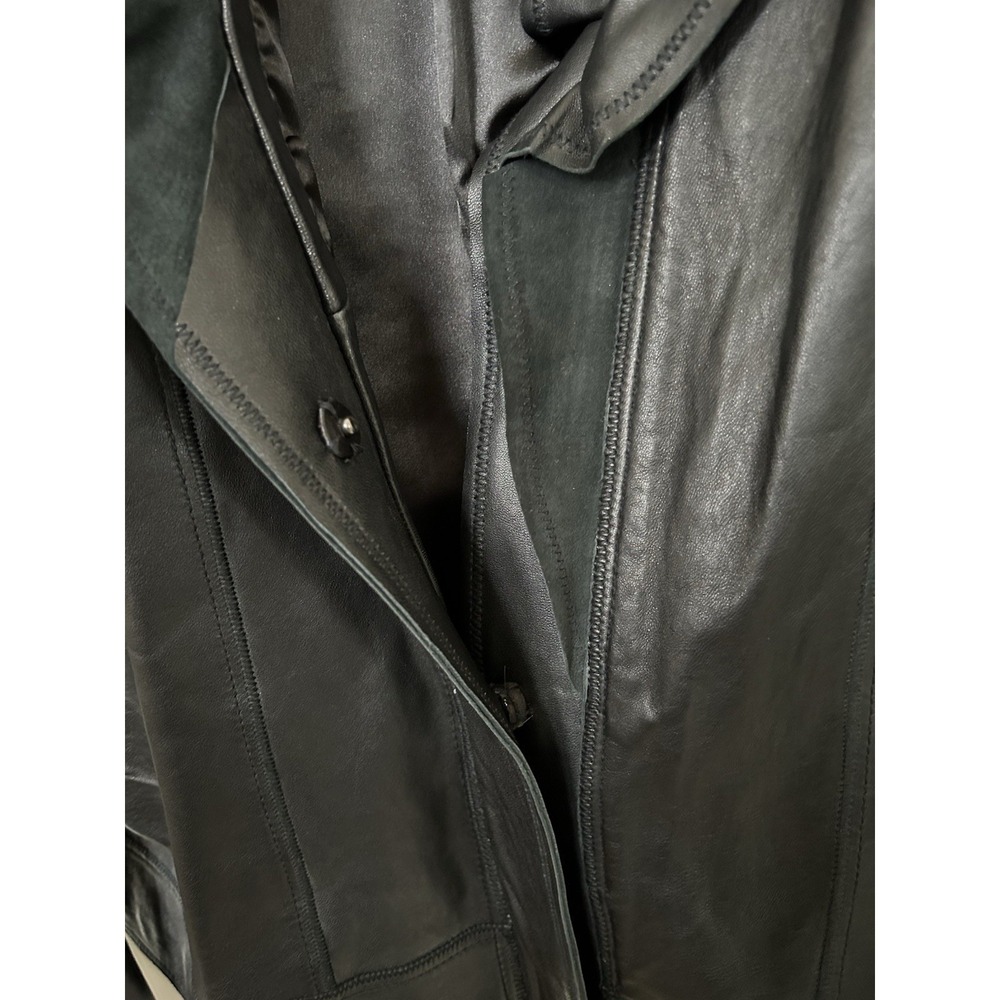NWT Tahari Black Leather Jacket Ruffle Collar Moto Goth Coquette Whimsigoth XL - Picture 8 of 10